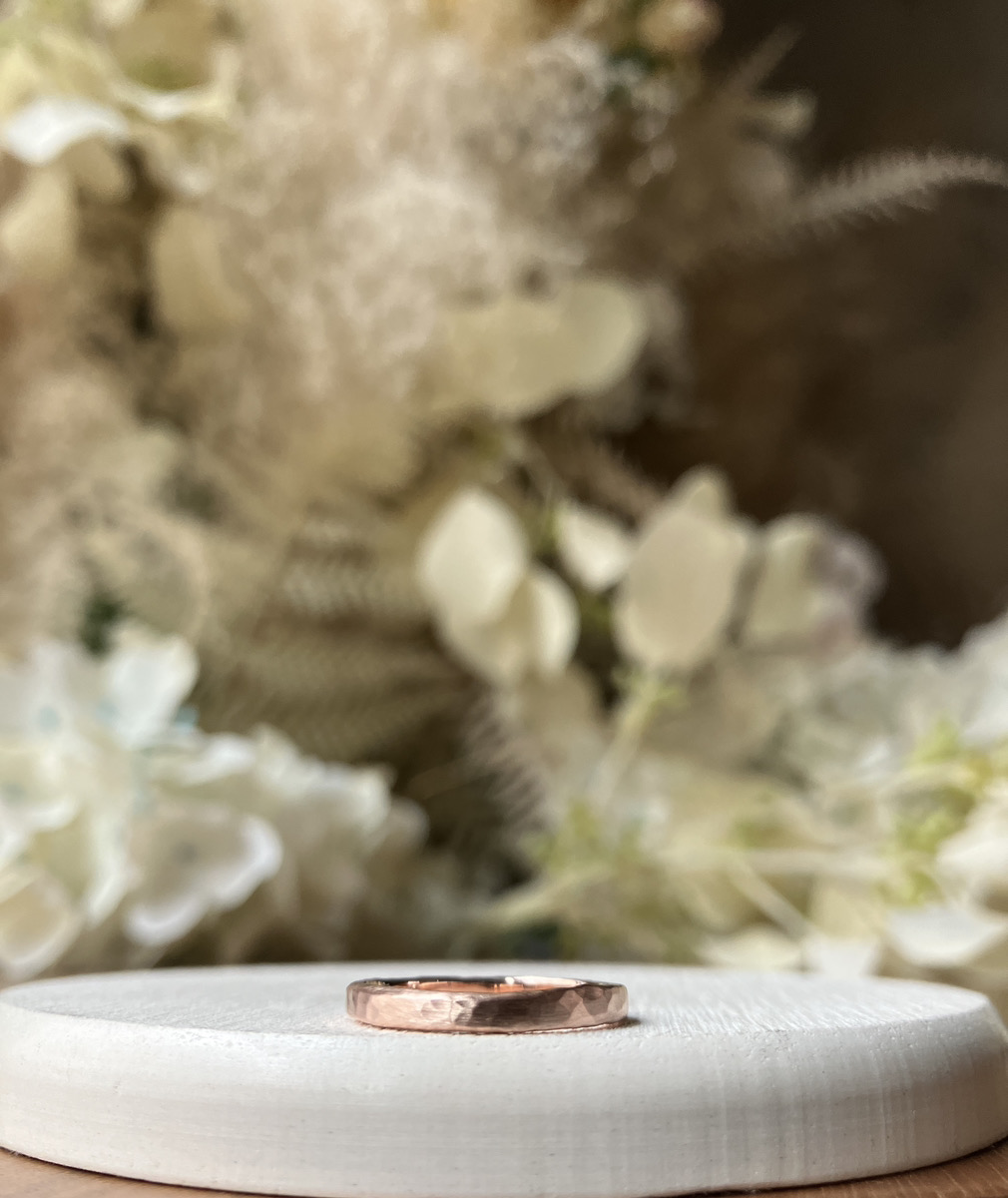 手作りペアリング（シルバー） 甲丸 つや消し ハンマー ２mm