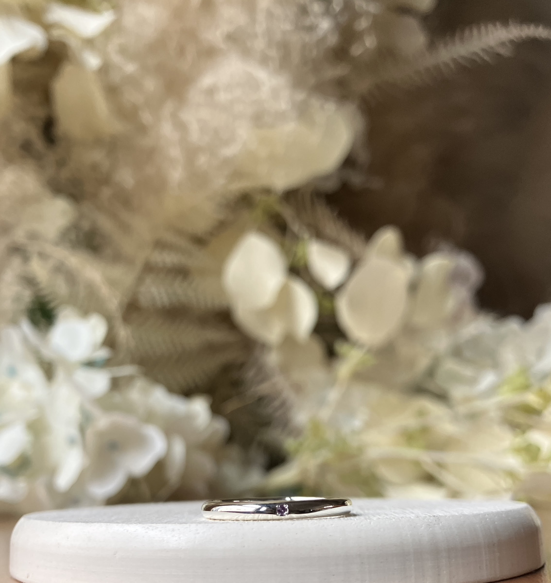 手作りペアリング（シルバー） 甲丸 鏡面 ２mm 2月 アメシスト