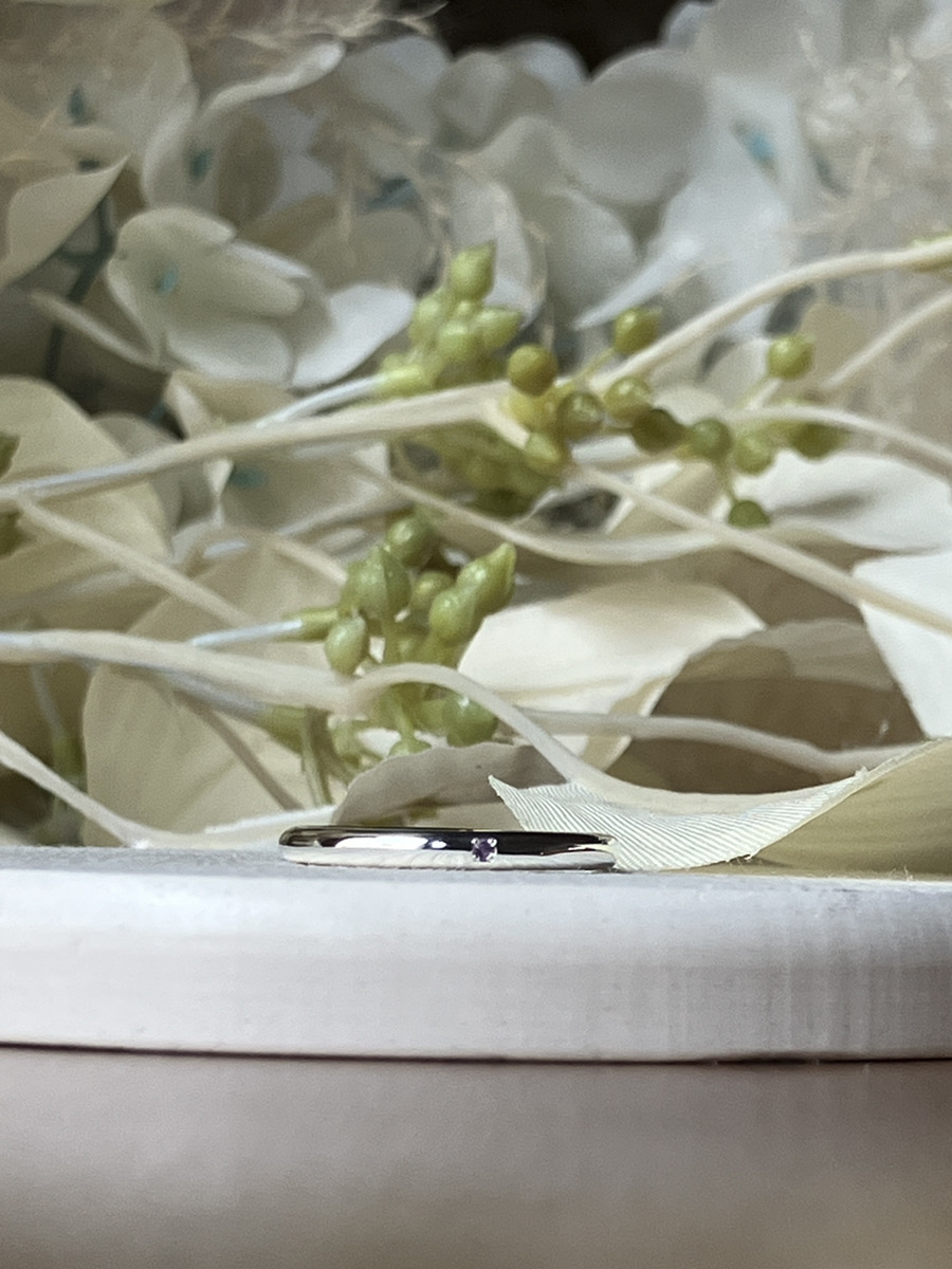 手作りペアリング（シルバー） 甲丸 鏡面 ２mm 2月 アメシスト