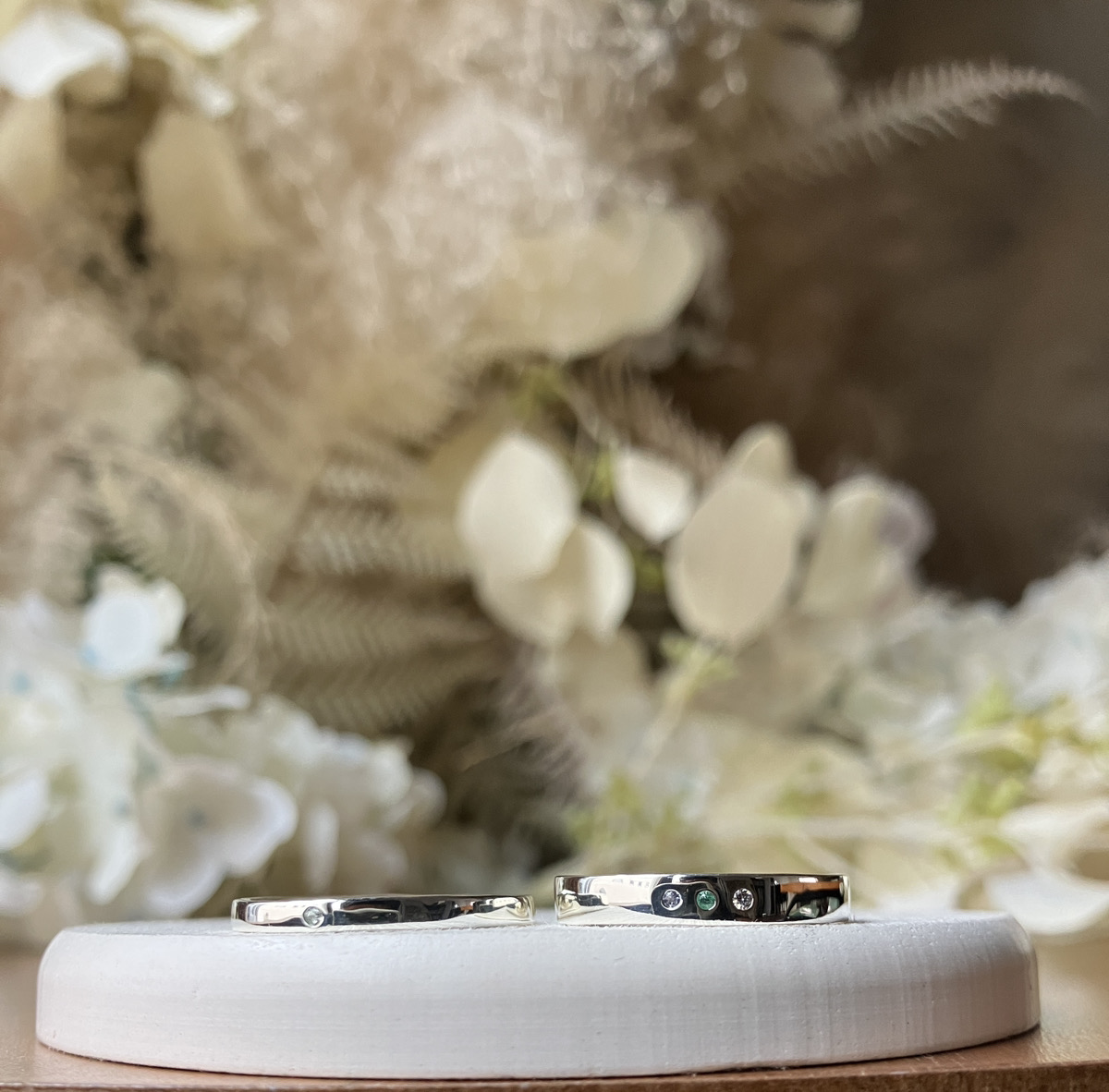 手作りペアリング（シルバー） 平打ち（内甲丸） 鏡面 ２mm ３mm 12月 タンザナイト 3月 アクアマリン 4月 ダイヤモンド 5月 エメラルド