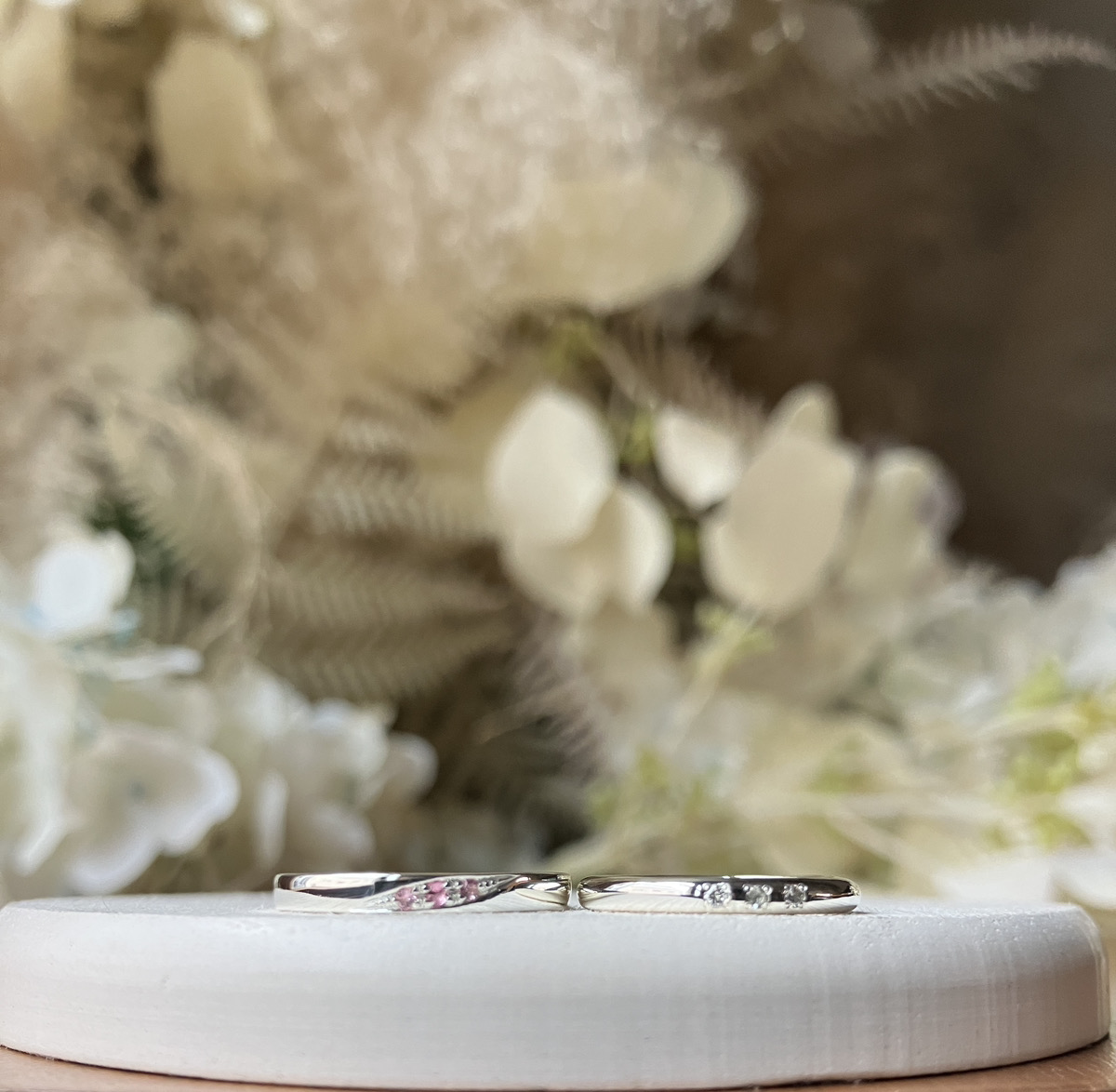 手作りペアリング（シルバー） 平打ち（内甲丸） 甲丸 鏡面 10月 トルマリン 3月 アクアマリン カラーレスダイヤモンド