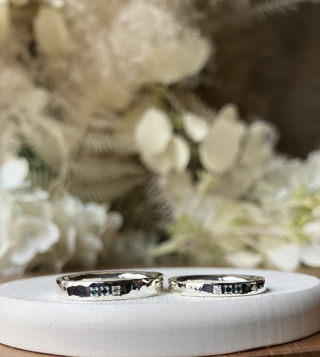 ハンマー 平打ち（内甲丸） ハンマー 鏡面 ２mm ３mm カラーレスダイヤモンド スカイブルーダイヤモンド ブルーダイヤモンド