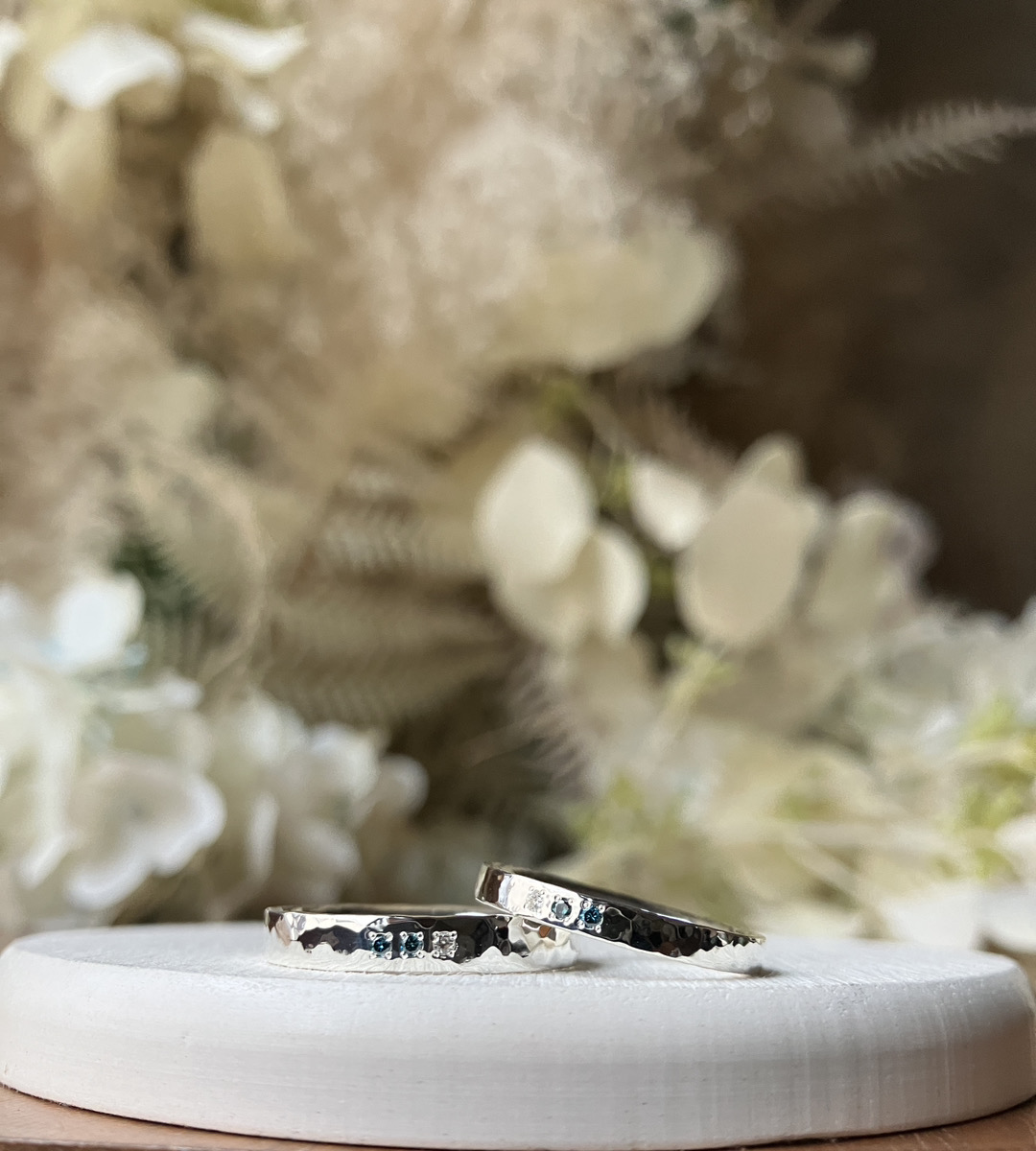 ハンマー 平打ち（内甲丸） ハンマー 鏡面 ２mm ３mm カラーレスダイヤモンド スカイブルーダイヤモンド ブルーダイヤモンド