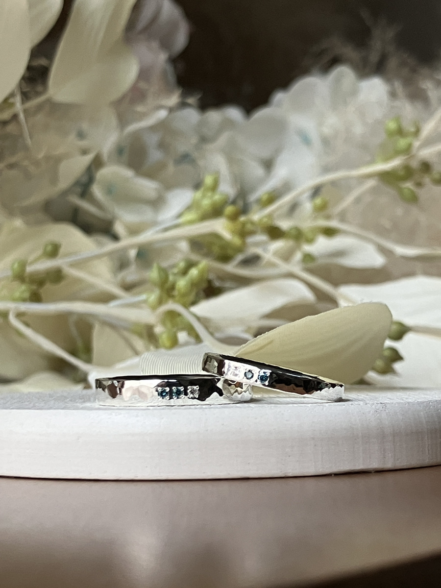 ハンマー 平打ち（内甲丸） ハンマー 鏡面 ２mm ３mm カラーレスダイヤモンド スカイブルーダイヤモンド ブルーダイヤモンド