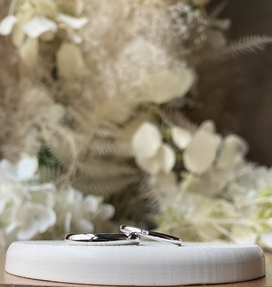 手作りペアリング（シルバー） 甲丸 鏡面 ２mm ３mm カラーレスダイヤモンド