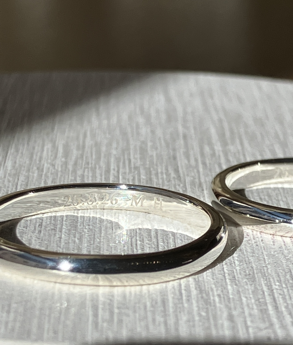 手作りペアリング（シルバー） 甲丸 鏡面 ２mm レーザー刻印