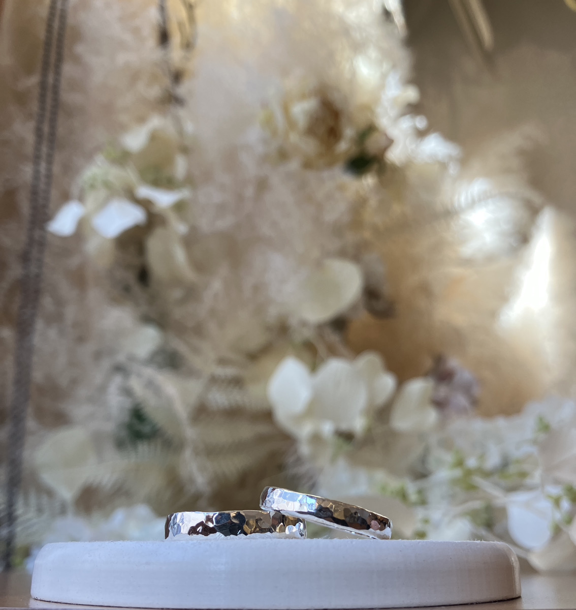 手作りペアリング（シルバー） 平打ち（内甲丸） ハンマー ３mm レーザー刻印