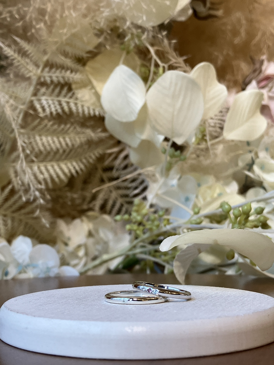 手作りペアリング（シルバー） 甲丸 鏡面 ２mm 3月 アクアマリン 10月 トルマリン